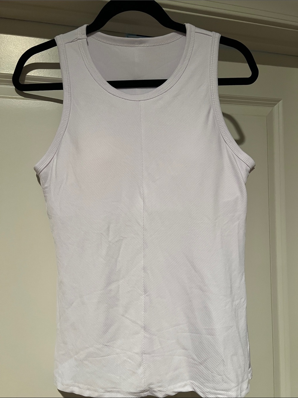 Women’s White Ribbed Tank Top - Sleeveless Crew Neck - Built In Bra